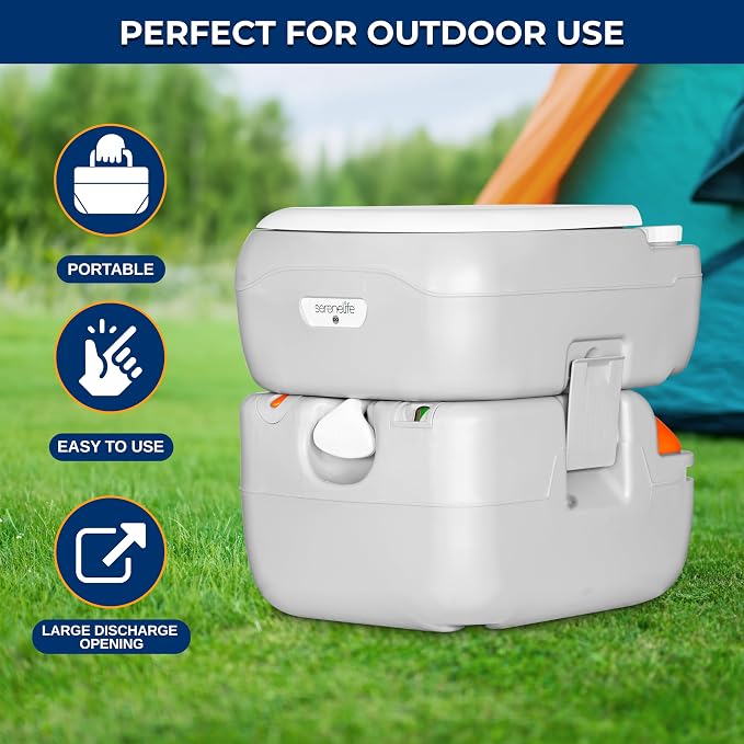 SereneLife 5.8 Gal Portable Camping Toilet with Carry Bag & Level Indicator | Self-Contained 5.8-Gal Waste Tank, Up To 100 Flushes, Leak-Resistant Design And Hand Sprayer For Camping, RVs And Boating