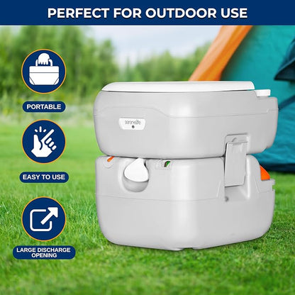 SereneLife 5.8 Gal Portable Camping Toilet with Carry Bag & Level Indicator | Self-Contained 5.8-Gal Waste Tank, Up To 100 Flushes, Leak-Resistant Design And Hand Sprayer For Camping, RVs And Boating