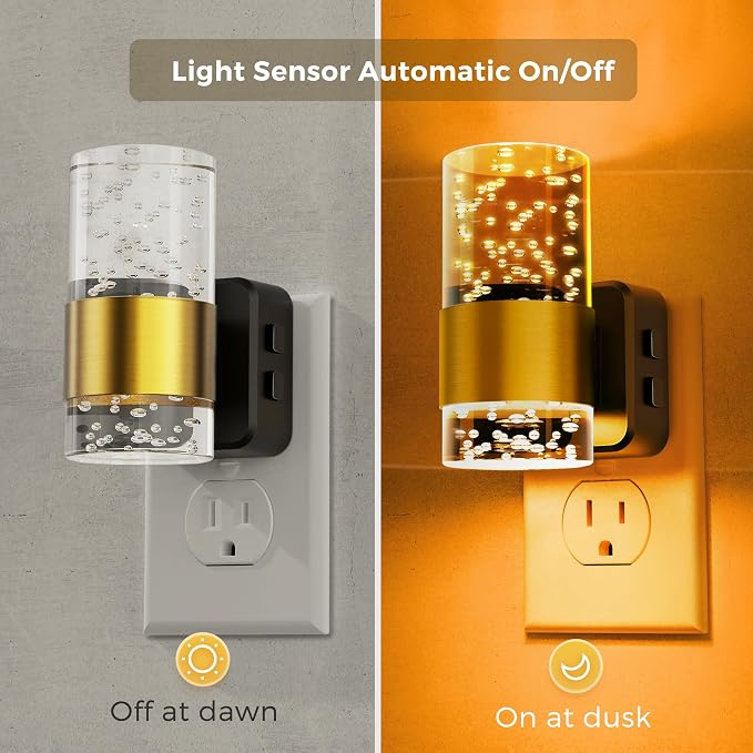 L LOHAS LED Night Light, [2-Pack] Dimmable Night Lights Plug into Wall | Remote Control, RGB Color Changing, Dusk to Dawn Sensor, Acrylic Bubble Nightlight for Bathroom