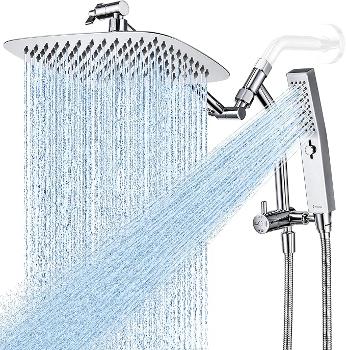 G-Promise 10 Inch All Metal Rain Shower Head with Handheld Spray (Chrome) | Suits Every Height, Pause Mode Diverter, Massage Mode Handheld, Full Body Coverage, Easy to Install, Modern Bath Upgrade