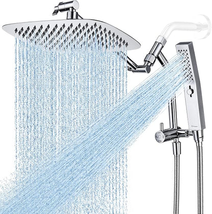 G-Promise 10 Inch All Metal Rain Shower Head with Handheld Spray (Chrome) | Suits Every Height, Pause Mode Diverter, Massage Mode Handheld, Full Body Coverage, Easy to Install, Modern Bath Upgrade