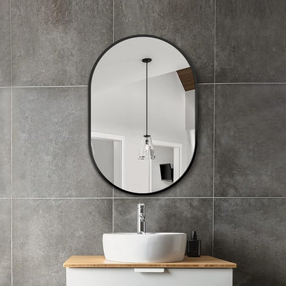 30x20 Black Oval Bathroom Mirror for Over Sink, Aluminum Frame | HD Reflection No Distortion, Aluminum Frame, Mounting Hardware for Vertical or Horizontal Mount