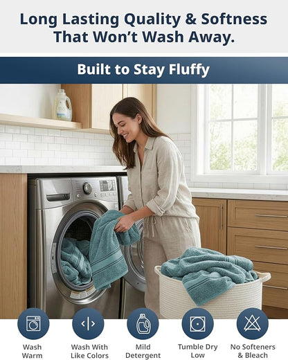 LANE LINEN Bath Towel Set Absorbent Quick Dry 100% Cotton 18 Piece - Teal | Cotton Towels For Bathroom - OEKO-TEX Certified, Zero-Twist Durability, Terry Weave Comfort