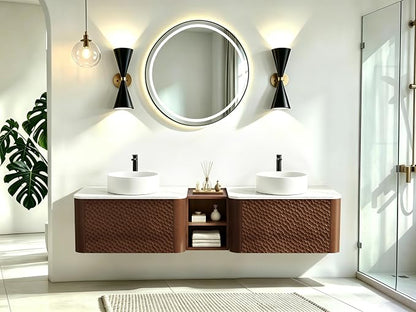 72 Inch Double Vanity with Sink Set, Floating Bathroom Sink Cabinet with Sintered Stone Top&Solid Wood Hammered Frame, Double Bathroom Vanities w/Soft-Close Drawers&1 Side Open Cube
