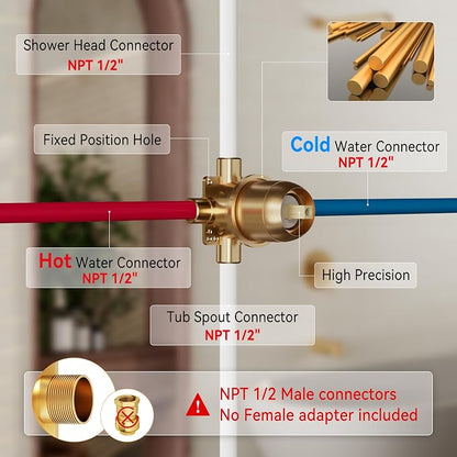 Tub Shower Faucet, Gold Shower Faucet Set with 10" Shower Head | All-Metal Bathroom Rainfall Showerhead and Bathtub Spout, Single-Handle Wall Mounted Tub Shower-Trim Kit Included Valve