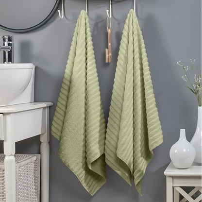 Elegant Comfort 100% Turkish Cotton Corduroy Ribbed Luxury Soft 2 Pack Bath Towels 27 x 54 Inch - Ultra Plush, Absorbent, Quick Dry, Hotel Spa Quality Towels for Bathroom Essentials, Mint Green