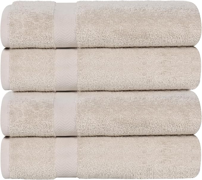 SUPERIOR 4-Piece Cotton Bath Towel Set, Towels for Adults, Kids, Fast Drying Body Towels, Shower, Bath, Pool, Guest/Master Bathroom Essentials, Dorm, Home, Apartment, Franklin Collection, Stone
