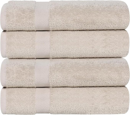 SUPERIOR 4-Piece Cotton Bath Towel Set, Towels for Adults, Kids, Fast Drying Body Towels, Shower, Bath, Pool, Guest/Master Bathroom Essentials, Dorm, Home, Apartment, Franklin Collection, Stone