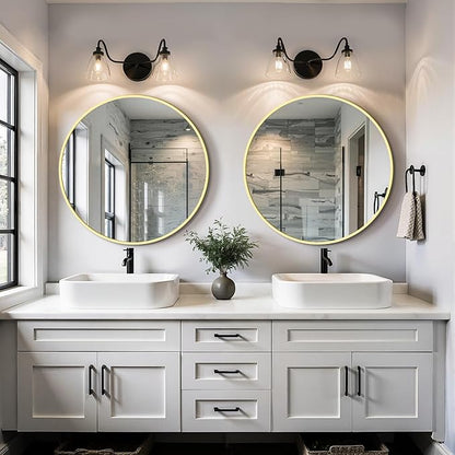 Round Bathroom Mirror for Wall, 22 inch Circle Bathroom Mirrors for Over Sink, Modern Circular Metal Frame for Vanity, Entryway, Bedroom, Living Room(Gold)