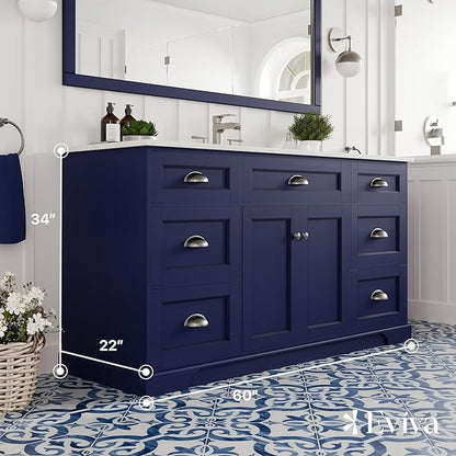 Eviva Epic 60 in. Blue Bathroom Vanity with White Carrara Quartz Countertop