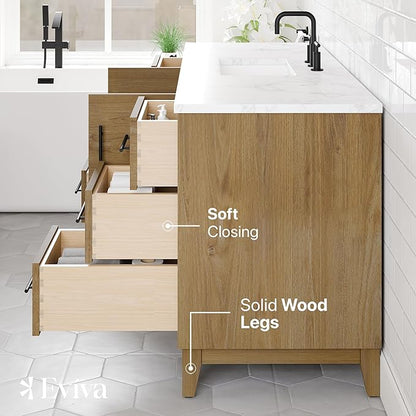 Eviva Graham 60 in. Oak Single Sink Bath Vanity with Arabescato Engineered Stone Top and Undermount Porcelain Sink
