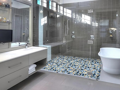 Shower Floor Pebble Tile Blue Mosaic Tiles for Bathroom Wall Backsplash Floor [Set of 5 Sheets]