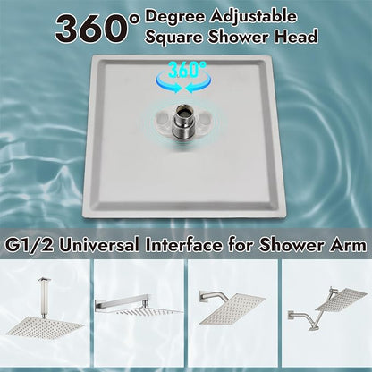 Midanya Square Rain Shower Head,High Pressure,Brushed Nickel 12 Inch | 360°Swivel,Ceiling or Wall Mount,Waterfall Full Body Coverage,Bathroom Remodel,Stainless Steel Large Rainfall Shower Head