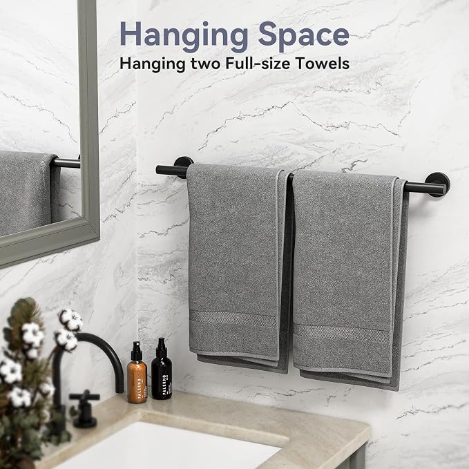 Bathroom Hardware Set, 24 Inch Matte Black Towel Bar Set, 4-Piece | Wall Mounted Bathroom Accessories, Towel Racks for Bathroom, Modern Towel Holder Set, Durable SUS304 Stainless Steel