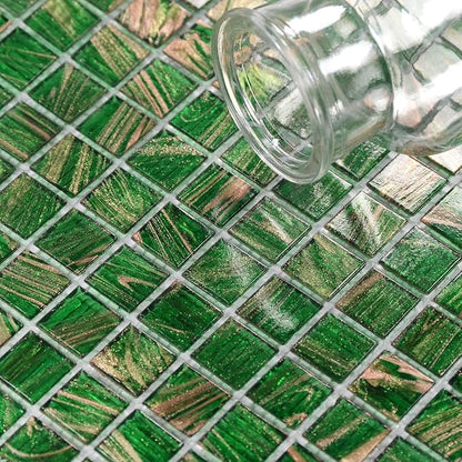 11.5 sq.ft Green Glass Mosaic Tile for Bathroom, Pool, Kitchen Backsplash | Waterproof Wall & Floor Tile. Heat & frost resistant outdoors. Mesh-mounted easy install. Use any grout. Easy clean. 10pcs.