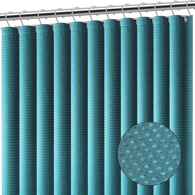 Clara Clark Teal Shower Curtain - Hotel Quality Waffle Fabric Bath Curtain 72x72, Heavy Duty Waterproof Shower Curtains for Bathroom
