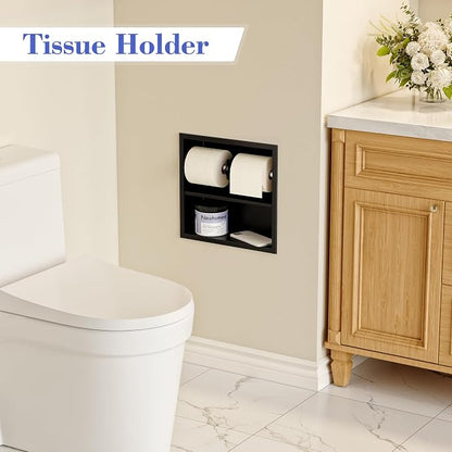 Neodrain Black Recessed Toilet Paper Holder,Double Layer Wet Tissue Holder | Space-Saving Wall Niche Cabinet Storage, Rustproof & Durable,For Bathroom, Kitchen & Vanity