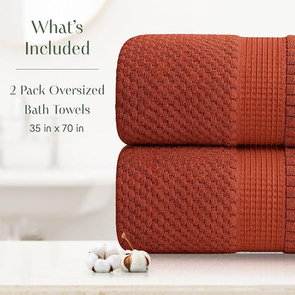 2 Pack Oversized Bath Towels 100% Cotton | Clay Towels | Oeko‑TEX Standard 100 | Soft & Absorbent, Quick‑Dry | Trinity Collection - Baked Clay