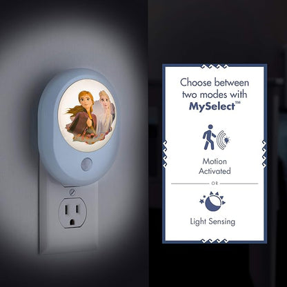 Disney Frozen II MySelect LED Night Light, Motion Sensor, Dusk-to-Dawn | Featuring Anna and Elsa, Ideal for Girls' Bedrooms, Nurseries, or Bathrooms – 44473