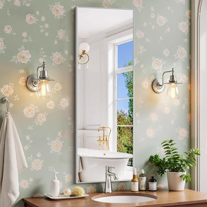 COFENY Silver Bathroom Mirror for Wall, 16x48 Inch Rectangle Mirror with Metal Frame, Modern Vanity Mirrors for Bathroom Living Room, Entryway Hangs Horizontal or Vertical