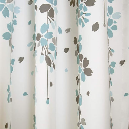 Lush Decor Weeping Flower Light Filtering Window Curtain Panels, Pair, 52"W x 108"L + 2" Header, Blue & Gray - Charming Modern Floral Curtains for Living Room, Dining Room, & Bedroom