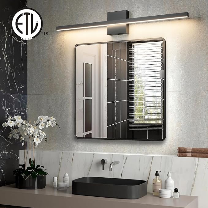 Black Bathroom Vanity Light - 31.5 inch Modern Bathroom Light Fixture Over Mirror 22W LED Dimmable Wall Sconce Lighting Fixture for Bedroom