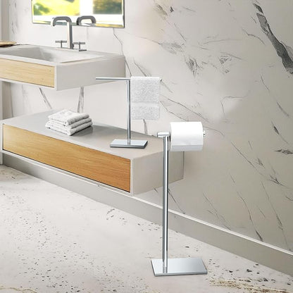 Gatco 1431C Modern Rectangle Base Freestanding Toilet Paper Holder, 21.25" Chrome with Weighted Base