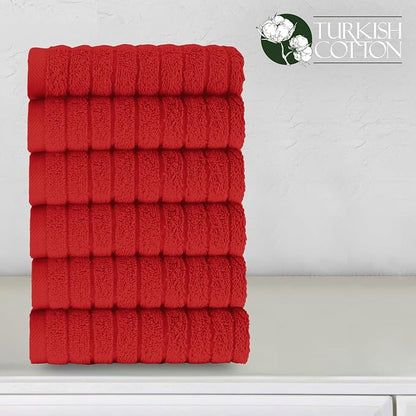 Elegant Comfort 100% Turkish Cotton Corduroy Ribbed Luxury Washcloths 6 Pack Soft 13 x 13 Inch - Higly Absorbent, Durable, Quick Dry, Spa Premium Hotel Quality for Bathroom or Travel, Red