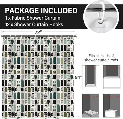 Boho Sage Green Shower Curtain for Bathroom,72x84 Extra Long Bohemian Green Checkered Shower Curtains,Funny Sage Geometric Bathroom Decor Accessories