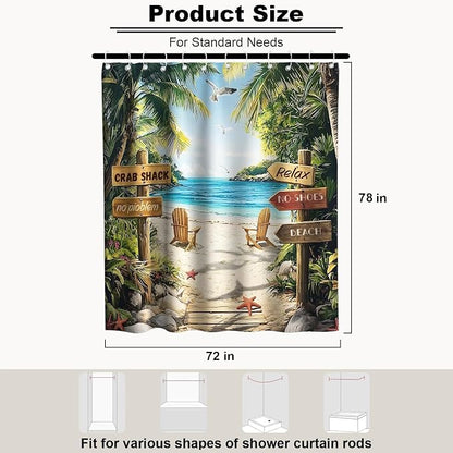 Beach Rustic Luxury Shower Curtain Ocean Palm Tree Summer Inspirational | Nature Shower Curtains for Bathroom, Waterproof Bath Curtain with Hooks Machine Washable Bathtub Curtains 72x78 Inch Green