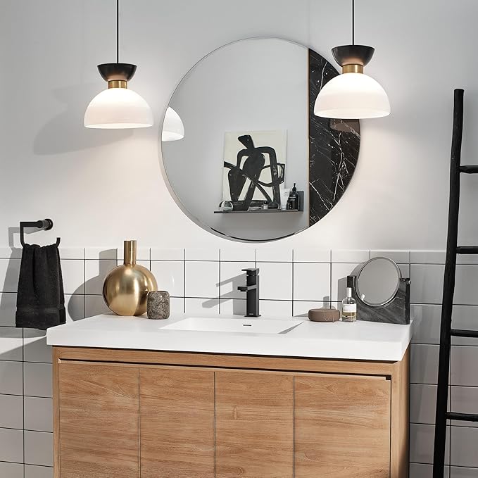 Moen Revyl Matte Black One-Handle Single Hole Modern Bathroom Sink Faucet with Optional Deckplate and Spring Loaded Drain Assembly, 84771BL