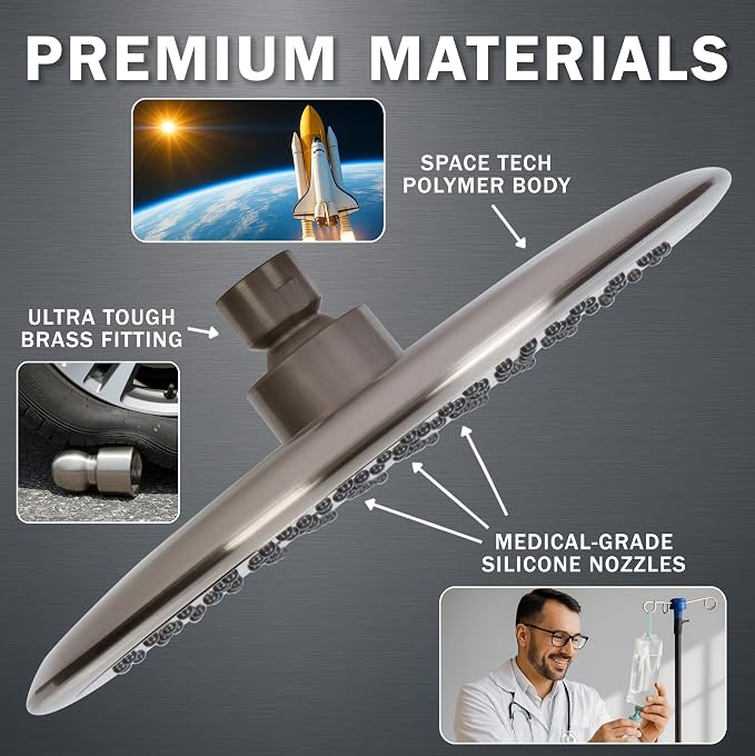 Waterfall Showerhead - 2.5 GPM - Brushed Nickel | 9 Inch Large Overhead Rain Shower Head With Self-Clean Nozzles, Adjustable Brass Ball Joint, High Flow Best With Extender Arm