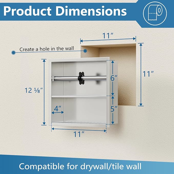 Neodrain Brushed Recessed Toilet Paper Holder,Double Layer,Wet Tissue | Space-Saving Wall Niche Cabinet Storage, Rustproof & Durable,For Bathroom, Kitchen & Vanity