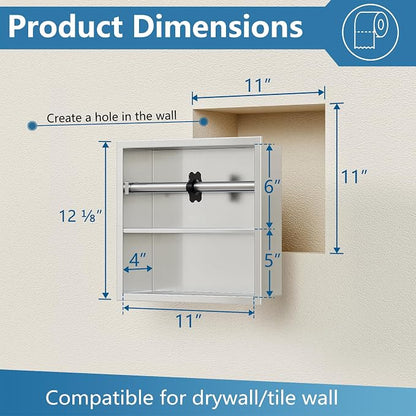 Neodrain Brushed Recessed Toilet Paper Holder,Double Layer,Wet Tissue | Space-Saving Wall Niche Cabinet Storage, Rustproof & Durable,For Bathroom, Kitchen & Vanity