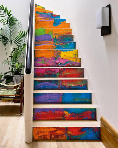 FLFK Graffiti Oil Painting Stair Stickers - Set of 15, Peel and Stick Stair Riser Decals, 39.3"x7.08"