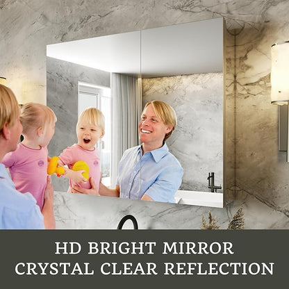 30x24 Bathroom Medicine Cabinet with Mirror,Aluminum Alloy Frame with Mirror Side Panels,Surface or Recessed Medicine Cabinet with Adjustable Shelves,Assembly Required