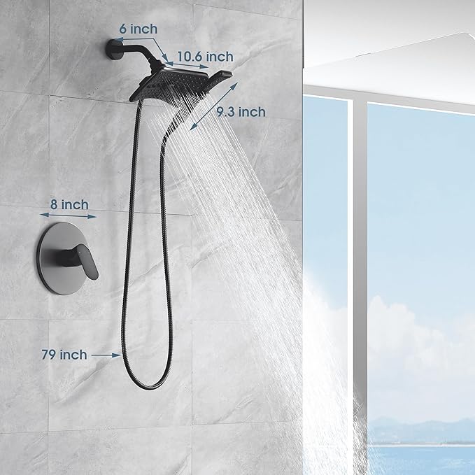 BRIGHT SHOWERS Dual Shower Head System with Handheld and Rainfall Shower, Shower Faucet Set with Valve and Trim Kit, Includes 79-Inch Stainless Steel Hose, Oil-Rubbed Bronze