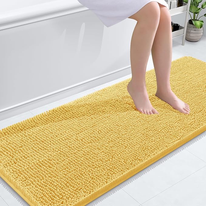 OLANLY Bathroom Runner Rugs 59x24, Extra Soft Absorbent Chenille Bath Rugs | Yellow, Quick-Drying Rubber Backing, Washable Long Bath Mat for Bathroom Floor, Tub and Shower, Home Decor Accessories