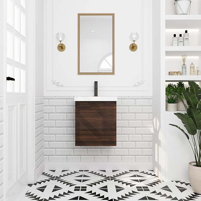 18" Wall-Mounted Bathroom Vanity with Sink, 18 inch Modern Floating Bath Vanity Design with Soft-Closing Door & Space-Saving Storage, Dark Brown