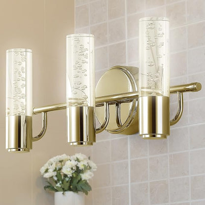JONATHAN Y 18" Brass Gold Modern Integrated LED Vanity Light Wall Sconce for Bathroom, Clear Bubble Acrylic Shade Minimalist Art Deco Light for Hallway, Entryway, 4000K (JYL7224B)
