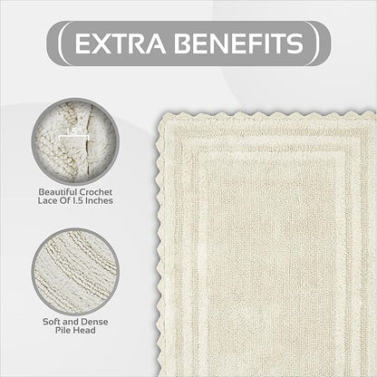 Better Trends Lilly Crochet 21x34 Reversible Bath Rugs and Bath mats for Bathroom, Luxurious 100% Cotton Bath Rug & Water Absorbent Bathroom Mat - Cream Bath Matt