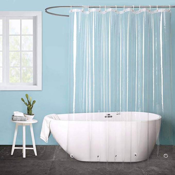 EurCross Clear Shower Curtain Liner 72 x 80inches Long with 5 Bottom Magnets, Heavy Duty Weighted 9G Thick PEVA Shower Liner, Transparent Plastic Shower Curtain for Bathroom with 12 Metal Grommets