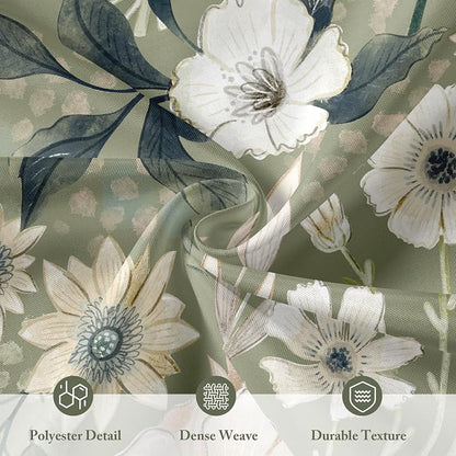 3 in 1 Green Floral Shower Curtain Set with PEVA Liner & 12 Hooks, 72 x 84 | Boho Tropical Botanical Style, Farmhouse Floral Fabric, Modern Hotel Inspired, Water‑Repellent, Machine Washable