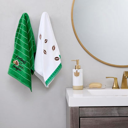 SKL Home Fall/Autumn Football is My Favorite Season 100% Cotton Embroidered 2pc Hand Towel Set, Decorative for Bath/Kitchen/Bar & Gift, Green