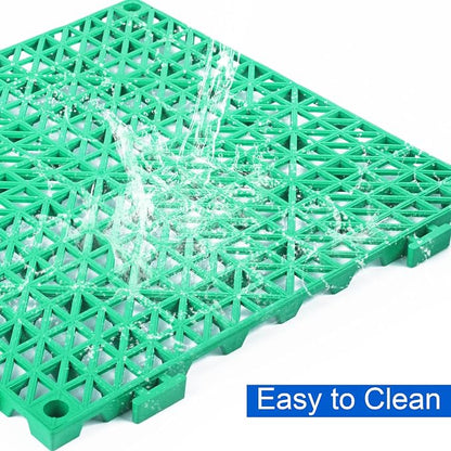 Modular Interlocking Cushion 12 Pack 11.8" x 11.8" Rubber Floor Tiles Non-Slip Splicing Drainage Mats for Deck, Pool, Outdoor Shower, Patio, Balcony, Indoor Bathroom, Kitchen, Yard (Green)