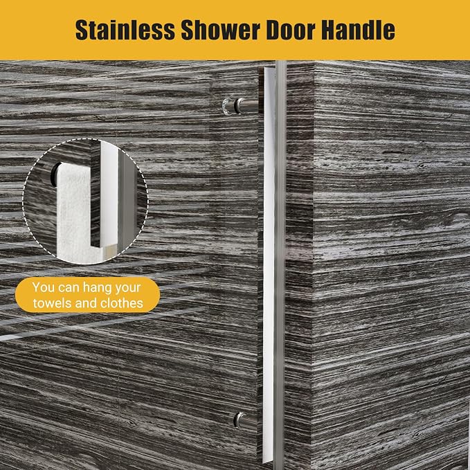 Shower Glass Door with Waterroof Seal Strip (56-60" W x 75 "H), Frameless Shower Sliding Door with Clear SGCC Tempered Glass 5/16" (8mm), Stainless Steel Hardware, Silver