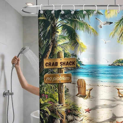Beach Rustic Luxury Shower Curtain Ocean Palm Tree Summer Inspirational | Nature Shower Curtains for Bathroom, Waterproof Bath Curtain with Hooks Machine Washable Bathtub Curtains 72x78 Inch Green