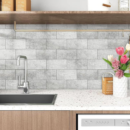 Peel and Stick Backsplash Tile for Kitchen & Bathroom Walls (Matte Grayish Textured, 10 Tiles - 9.7 sq. ft. (0.9 m²))