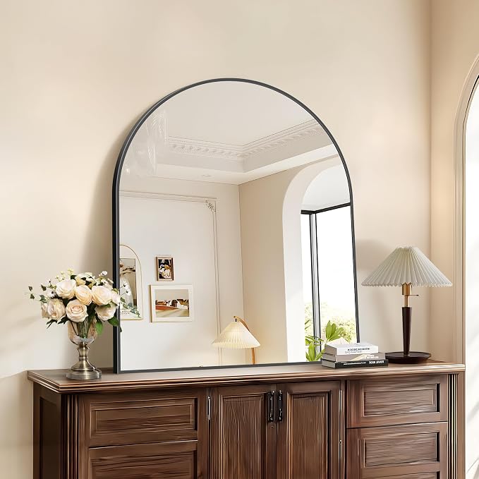COFENY Black Arch Mirror, 30’’x36’’ Black Mirror for Bathroom, Wide Arched Bathroom Mirror with Metal Frame, Wall Mounted Mirror for Bedroom Living Room Entryway Modern