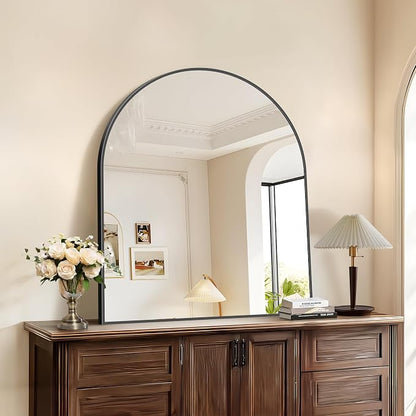 COFENY Black Arch Mirror, 30’’x36’’ Black Mirror for Bathroom, Wide Arched Bathroom Mirror with Metal Frame, Wall Mounted Mirror for Bedroom Living Room Entryway Modern